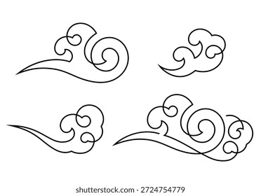 chinese clouds icon symbol set minimalism continuous line