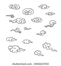 Chinesische Wolken Illustrationssatz, Vektor handgezeichnete Designelemente.