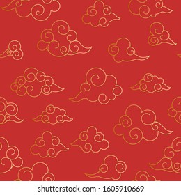 Chinese clouds line pattern background. Seamless fill for your design with gold gradient.
