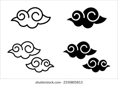 Chinese clouds new year simple icon. Japanese holiday decoration. Asian festival illustration. Oriental sky ornament.