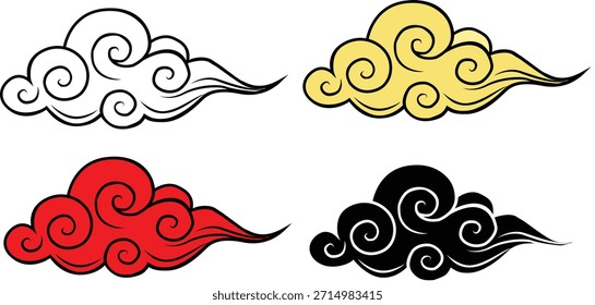 Chinese clouds set. chinese cloud icon. black and white illustration of a Chinese Cloud. flat style. 