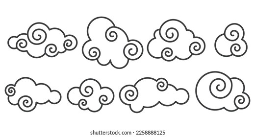 Chinese clouds set. Oriental retro design. Thai Japanese and Korean style. Vector illustration.