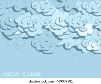 chinese clouds with shadow, vector background with place for your text