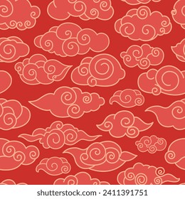 Chinese clouds vector illustration. East Asian culture embraces ornate elegance Chinese clouds in sky Chinese clouds, symbol grace, dance across sky in festive display Ornate patterns in Chinese style