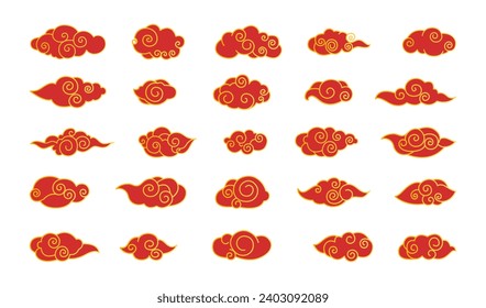 Chinese clouds vector illustration. Ornate patterns tell tales Chinas vintage charm in cloudy sky East Asian culture finds expression in zen-like beauty Chinese clouds Chinese clouds conceptually