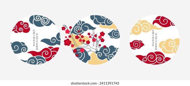 Chinese clouds vector illustration. Chinese clouds, symbol grace, adorn sky in vintage cloudscape Ornate ornaments capture essence traditional Chinese cloud patterns Cloudy skies echo beauty Asian