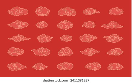 Chinese clouds vector illustration. Traditional Chinese clouds dance across sky, celebrating festivity Chinese background motifs tell stories beauty written in cloudscape Vintage ornamentation graces