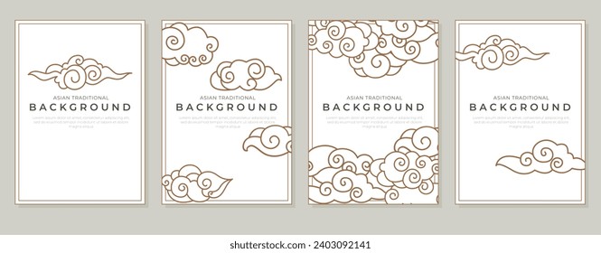 Chinese clouds vector illustration. Vintage ornamentation in cloudscape mirrors elegance culture clouds adorn sky, painting picture festive beauty Zen-like appreciation. Asian traditional background