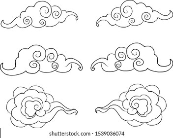 Chinese clouds vector set.Japanese clouds vector illustration set for tattoo or background design