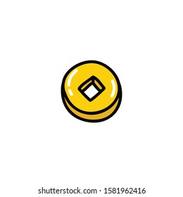 chinese coin doodle icon, vector illustration