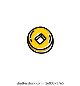 chinese coin doodle icon, vector illustration