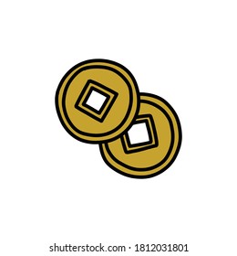 chinese coin doodle icon, vector illustration