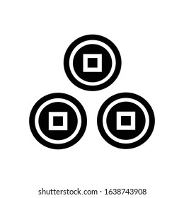 Chinese coin with glyph icon vector