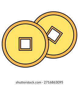 Chinese Coin Isolated Illustration Elements