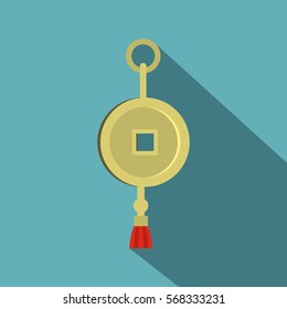 Chinese coin of luck icon. Flat illustration of chinese coin of luck vector icon for web on baby blue background