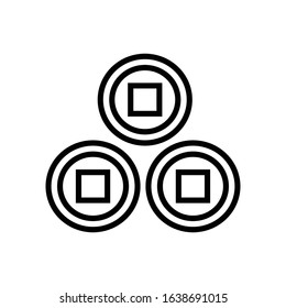 Chinese coin with outline icon vector