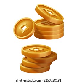 Chinese Coin Stacks. 3D illustration of Chinese new year coin stacks. Vector Illustration
