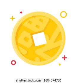 Chinese Coin Vector Illustration, Chinese New Year Flat Icon