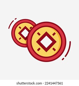 Chinese coin vector illustration, Chinese New year flat icon.