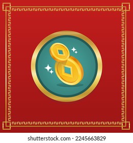 Chinese coin vector illustration, Chinese New year flat icon