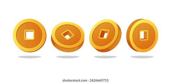 Chinese coin vector isolated on white background.