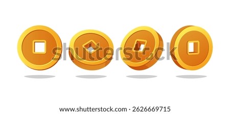 Chinese coin vector isolated on white background.