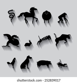 Chinese cold grey colored zodiac calendar ,set ,grey and black