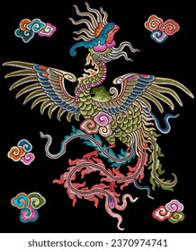 Chinese color embroidery imitation phoenix clipart