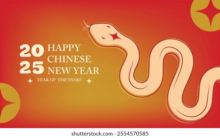 Chinese concept modern happy New Year 2025,Year of the Snake. vector illustration,Abstract red background  Chinese for cover, card,banner, poster, Astrology Chinese lunar calendar animal symbols