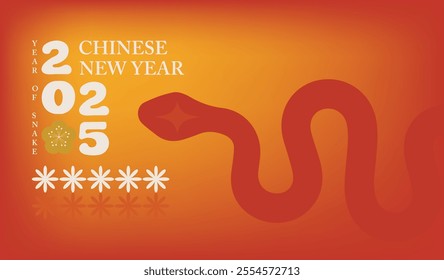 Chinese concept modern happy New Year 2025,Year of the Snake. vector illustration,Abstract red background  Chinese for cover, card,banner, poster, Astrology Chinese lunar calendar animal symbols