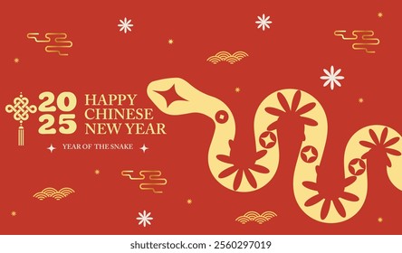 Chinese concept modern happy New Year 2025,Year of the Snake. vector illustration,Abstract red background  Chinese for cover, card,banner, poster, Astrology Chinese lunar calendar animal symbols