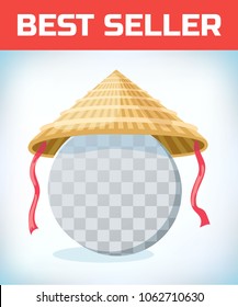 Chinese conical straw hat. Masquerade costume headdress. Carnival or Halloween mask. Cartoon Vector illustration.