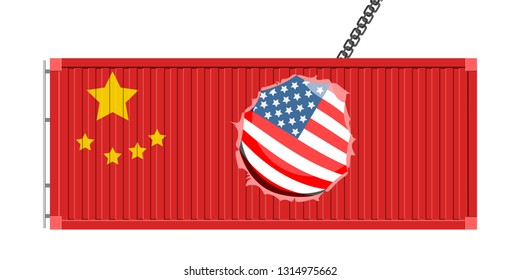 Chinese container with American demolition ball. Vector illustration design