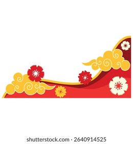 Chinese corner with cloud, lantern, and oriental flower style. Traditional golden chinese corner. Vector isolated.	