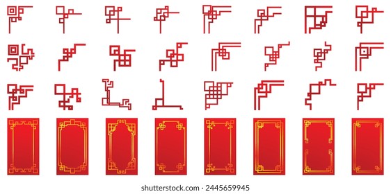 Chinese corner icons set cartoon vector. Asian divider. Oriental ornament