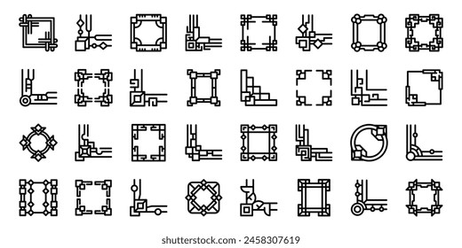 Chinese corner icons set outline vector. Asian divider. Ornamental lucky