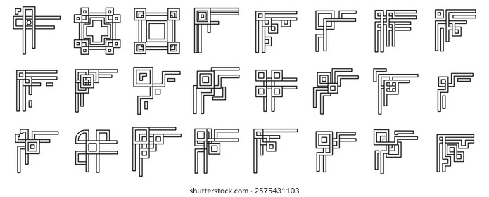  Chinese corner icons set. Set of twenty decorative corner elements with geometric shapes, offering various options for design projects