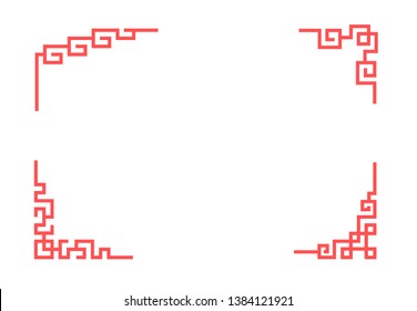 Chinese Corner Ornament In Linear Style, Vector