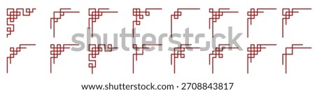Chinese corner set, asian frame, red border vector pattern