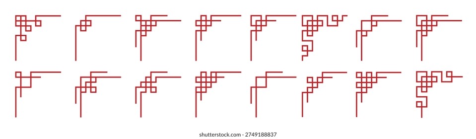 Chinese corner set on isolated background with editable stroke, Chinese frame collection, red Asian border, knot vector pattern, geometric Chinese New Year background, Japanese line ornament background