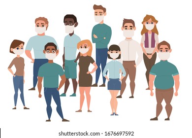 Chinese Coronavirus, Covid-19, 2019-ncov in China Pandemic. People in white medical face mask. China pathogen Wuhan virus. Vector illustration.
