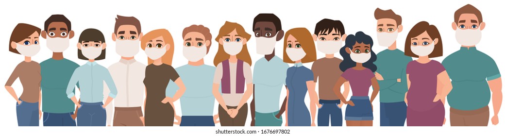 Chinese Coronavirus, Covid-19, 2019-ncov in China Pandemic. People in white medical face mask. China pathogen Wuhan virus. Vector illustration.