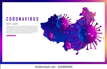Chinese coronavirus illustration. Page template illustration surrounded by viruses. 