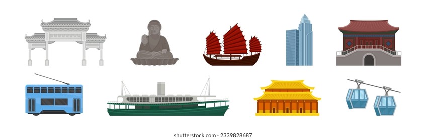 Chinese Country Landmark and Attribute Vector Illustration Set