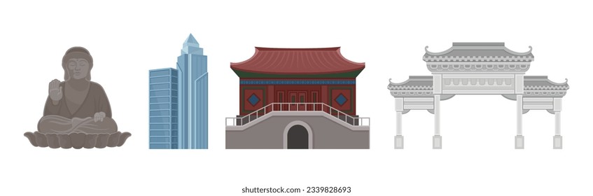 Chinese Country Landmark and Attribute Vector Illustration Set