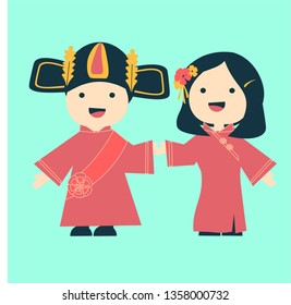 Chinese Couple design in Flat Design