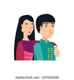 chinese couple hugging avatar character