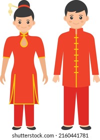 Chinese Couple Standing together Concept, Han or hanfu clothing vector color icon design, World Indigenous Peoples symbol, characters in casual clothes Sign, traditional dress stock illustration