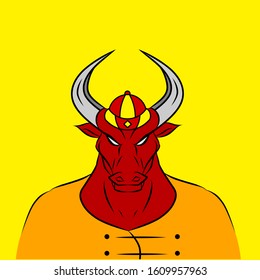 Chinese Cow buffalo zodiac sign cartoon logo design for lunar new year