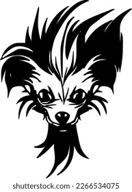 Chinese Crested, dog head, vector illustration, black color, vector image